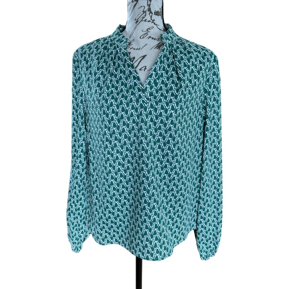 💚 SHEIN Green Geometric Print Blouse 👚 Size Small